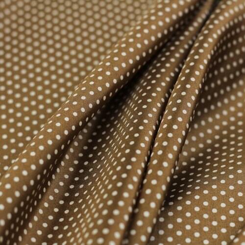 Red Raspberry 8momme Coffee White Dots Printed Silk Habotai Fabrics Summer Women Shirt Dress DIY Sewing Cloth Freeshipping