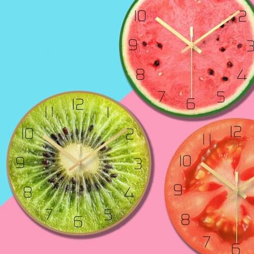 Creative color fruit wall clock cartoon cute childrens room bedroom mute personality Nordic kindergarten wall watch LB92513