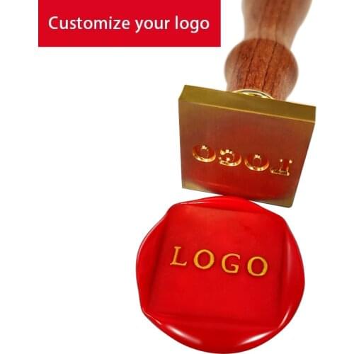 Square Wax Seal Stamp Private Customize Logo Pattern Retro Antique Stamp Image Custom Lacquer Metal Head with Wooden Handle
