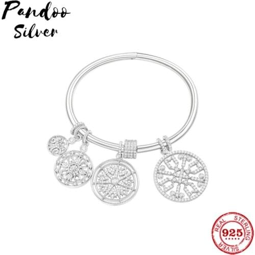 Fashion Charm Sterling Silver Copy 1:1 Copy,Silver Multi Mandala Bangle Women 2021 Jewelry Gift With Logo