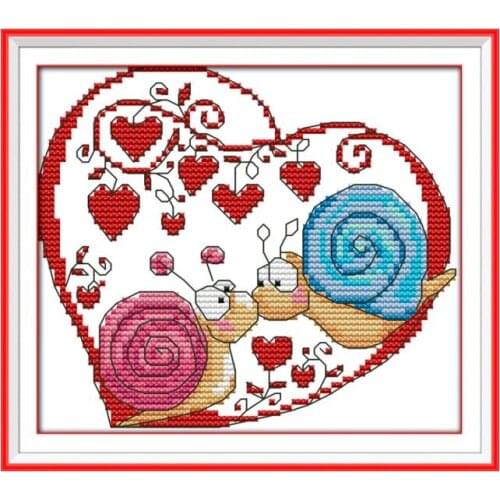 Joy Sunday Snail Couples Romantic Love Cross Stitch Kit Printed Chinese Counted Embroidery Needlework Set Decoration for Bedroom