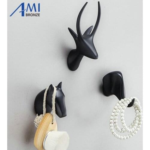 Solid Horse Antelope Head Coat Hooks Wall Hang Mounted Towel Hook Gold / Black Painted Clothes Hook Bathroom Hardware