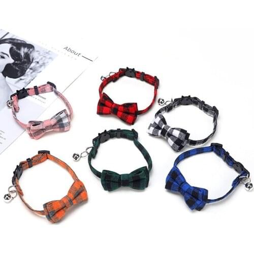 Colorful Grid Cat Collars Cotton Striped Plaid Bowknot Necklace Bulldog Chihuahua Bow Tie Puppy Small Dog Party Bandana Collar