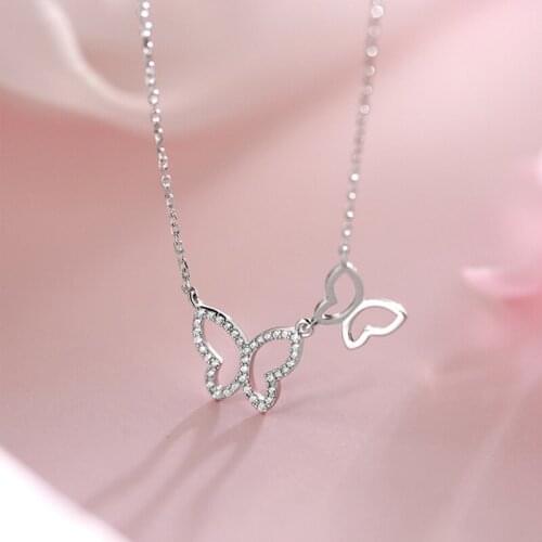 Trendy 925 Sterling Silver Necklace Female Clavicle Accessories Fashion Lady Zircon Butterfly Pendant Necklace Women Choker Gift