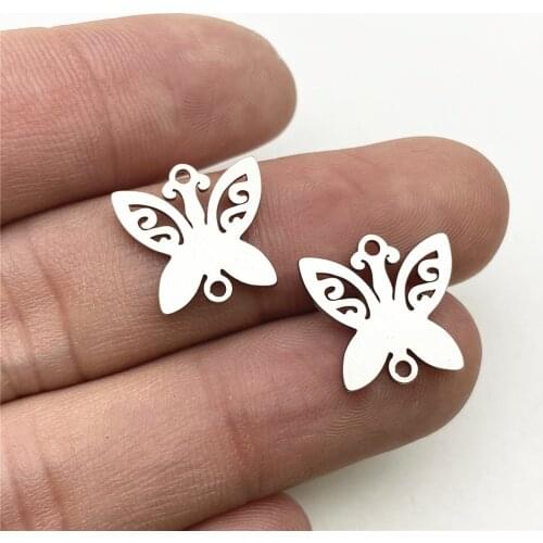 6PCS 14*14mm 100% Stainless Steel Connector For Jewelry Bracelet Diy Making Handmade Double Pattern Butterfly Charm Pendant