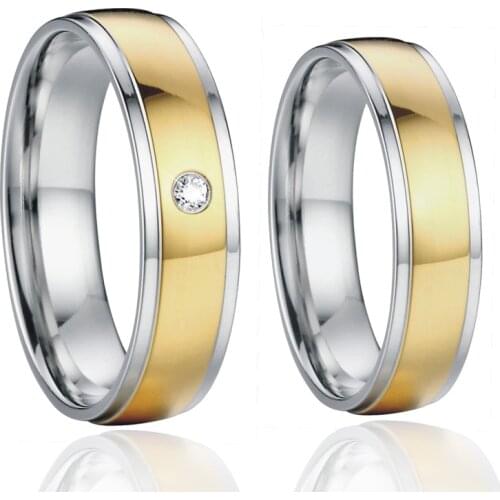 Luxury custom titanium + 14k real gold couple wedding rings for men and women lovers alliance marriage jewelry finger ring