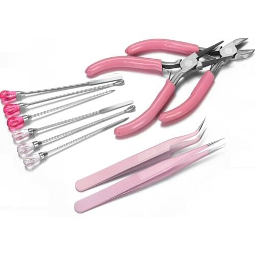 Pink Color Jewelry Pliers Resin Tweezers Tool Muddler Poke Needle Spoon Tool Set For Silicone Resin Mold Jewelry Making DIY Tool