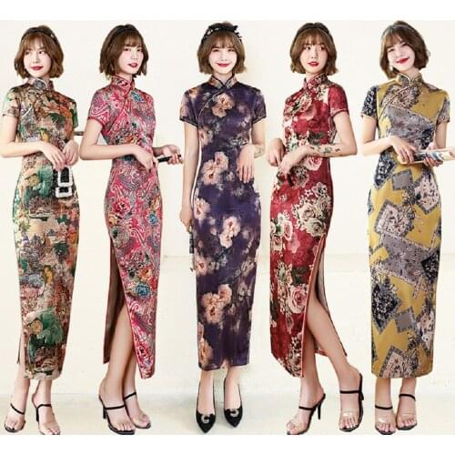 Shanghai Story Chinese Dress Long Cheongsam Flower Print Qipao for Women 8 Color
