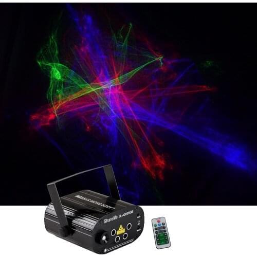 Sharelife 4 Lens RGRB Hypnotic Aurora Mini Laser Light Mixed Blue LED Remote Music Auto DJ Gig Party Home Stage Lighting SL-A200