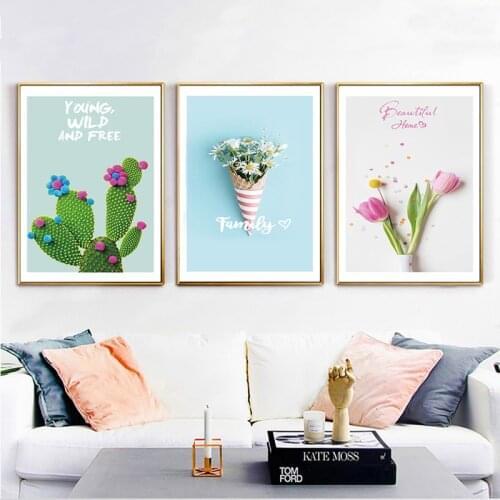 Nordic Posters and Prints Fresh Cute Cactus Wall Art Canvas Painting Flowers Wall Pictures for Living Room Modern Home Decor
