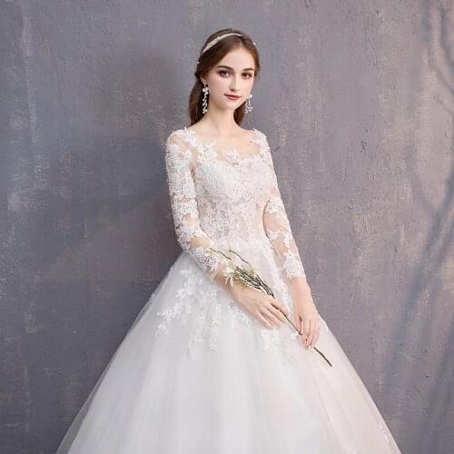 2021 New Bride Wedding Word Shoulder-dragging Super Fairy Long Sleeves Simply In Line