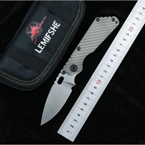 LEMIFSHE SNG Folding Knife D2 blade Titanium Pits/CF handle Copper washer kitchen outdoors hunting utility Knives EDC Tool
