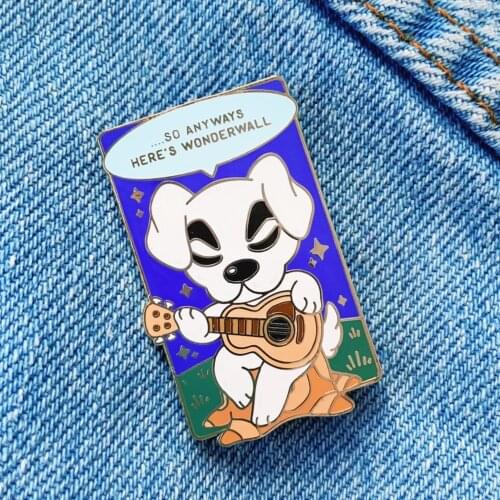 So Anyways Heres Wonderwall Hard Enamel Pin Animal Crossings Guitar Dog Golden Brooch Jewelry New Horizons Video Game Fan Gift