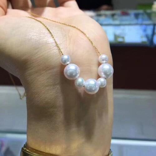 Gorgeous 7-11mm south sea round white pearl necklace 18inch 14k