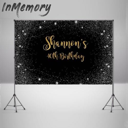 Vinyl Photography Background Gold Black Silver Glitter Adult 40th Birthday Party Decor Backdrop Photo Studio 220x150cm