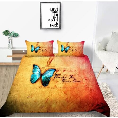 High End Bedding Set Butterfly Letters Vintage Artistic Duvet Cover Queen King Twin Full Single Double Unique Design Bed Set