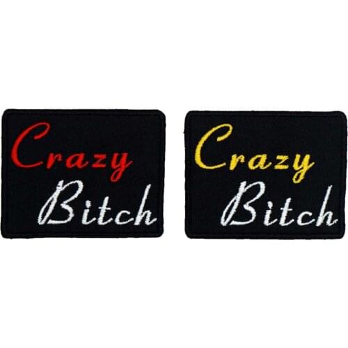 CRAZY BITCH name tag iron on backing funny punk rock embroidered biker motorcycle patches for vest hat jeans