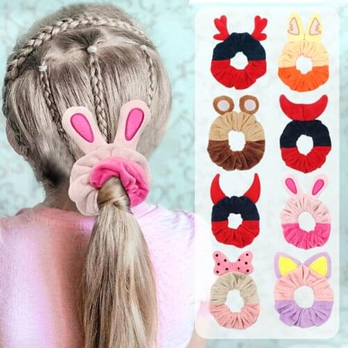 Pretty Cartoon Ears Hair Bow Fabric Hair Ring Women Velvet Scrunchies Fashion DIY Elastic Hair Bands Headband For Girl Headwear