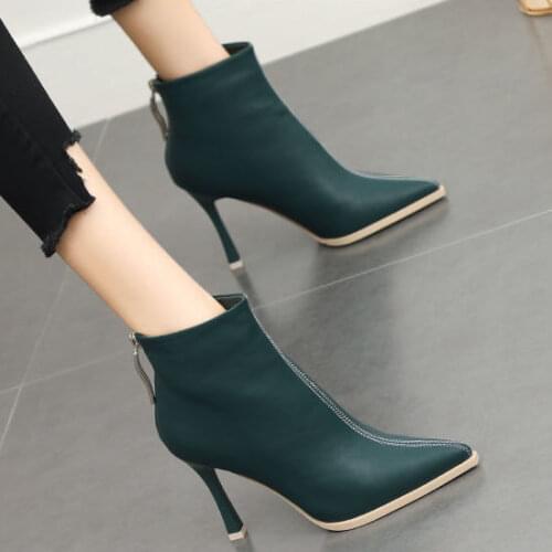 2021 Women 9cm High Heels Pumps Pointed Toe Ankle Boots Sexy Nightclub Fashion Boots Leather Party Kitten Heels White Shoes