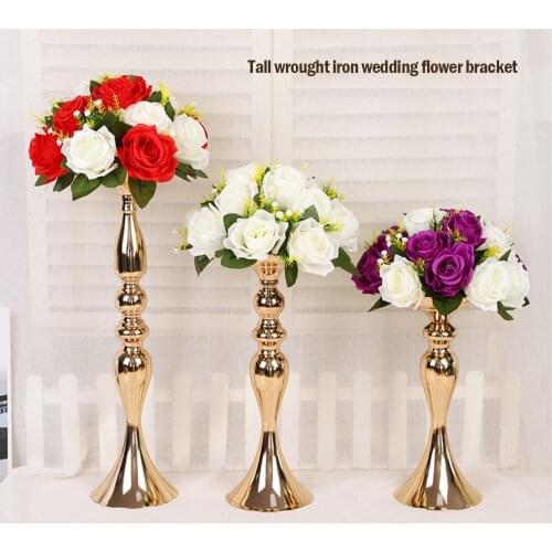 Gold White Silver Candle Holders Metal Candlestick Flower Stand Vase Table Centerpiece Event Flower Rack Road Lead Wedding Decor