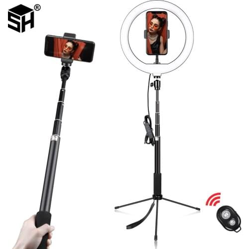 10 inch LED Selfie Ring Light With 150cm 2in1 Tripod Stand Phone Holder Photography LightingSelfie for Makeup Video Live Studio