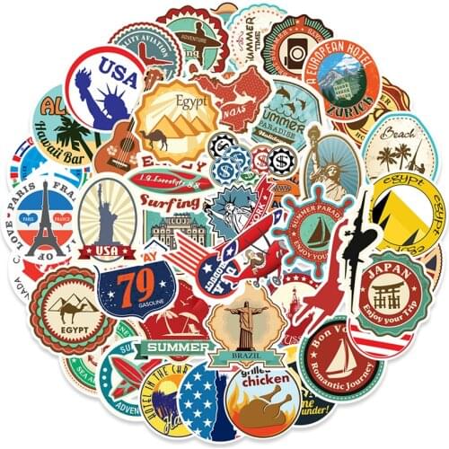 100Pcs/Lot Travel Around The World Famous Buildings For Kids Toys Stickers Suitcase Notebook Car Styling Laptop Stationery