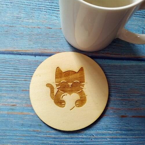4pcs/set Wood Cat Coaster Kitchen Christmas Nonslip Place Table Mat Decoration For Home Cup Drink Tea Coffee Pet Cat Lover Gift