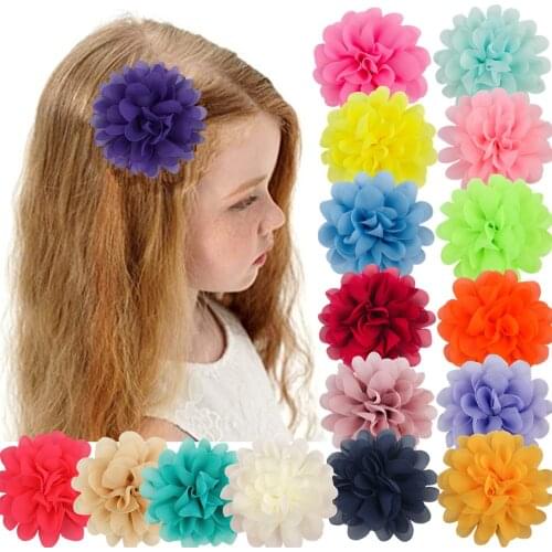 5pcs/lot 10cm Big Chiffon Flower with Hairpin or No Clip Kids Lovely Headwear Accessories DIY Boutique 32 Colors FH03