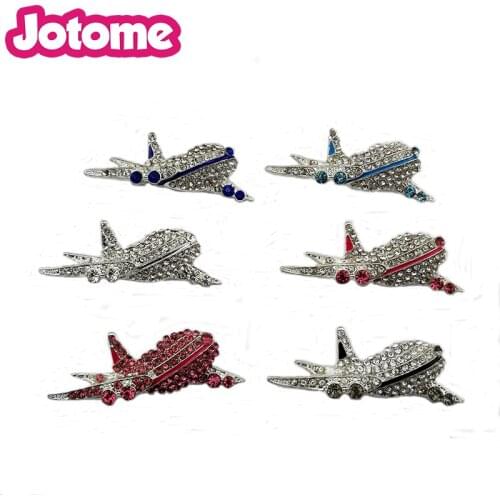 10pcs/lot free shipping silver tone mix different colour crystal airplane brooch pins