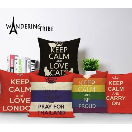 Letter Pillow Case Cushion Cover Country Style Keep Calm Cojines Garden Custom Linen Replacement Colour Throw Pillow Covers