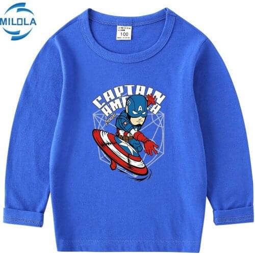 Avenger Captain America Cartoon Baby Girls Boys Long Sleeve Tshirt Tops Kids Spring Autumn Tee Children Tees Kids Clothes