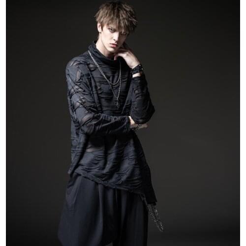 Free shipping 2020 spring new style mens Soul cutting spring dark loose translucent long-sleeved T-shirt T shirt BC203111184