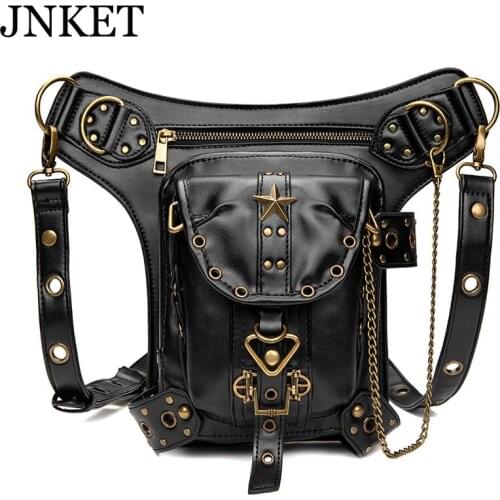 JNKET New Women Punk Retro Waist Bag Shoulder Bags PU Leather Crossbody Bags Large Capacity Sling Bag