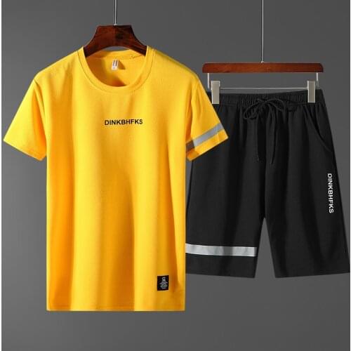 New Trend Summer 2-Piece Sports Suit Boys' Running Shorts Mens Loose Casual Fitness Set Handsome Youth Clothes Korean Version