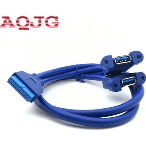 Motherboard Mainboard 20Pin USB3.0 Female to Dual USB 3.0 A Female Data Cable Cord Panel Mount 50cm PC DIY Host Case