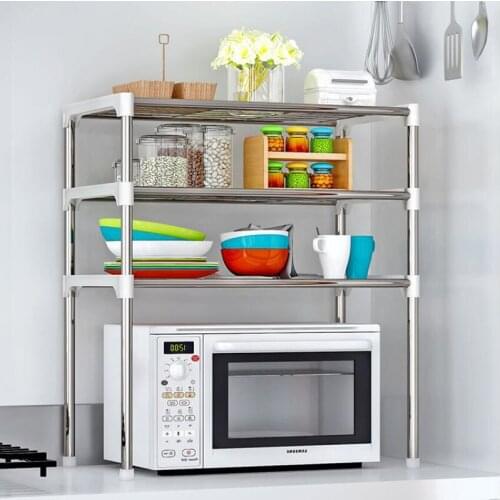 Multi-functional Kitchen Storage Shelf Counter Stand Rack Holders Microwave Oven Shelf Stainless Steel Adjustable