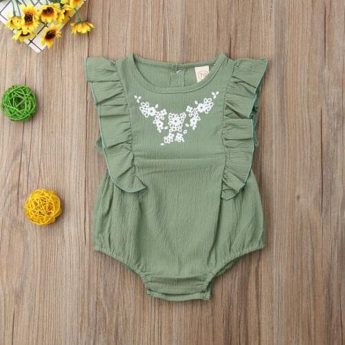 Fashion Baby Girl Jumpsuits 0-24M Newborn Baby Girl Ruffle Solid Color Bodysuit Jumpsuit Outfits Sunsuit