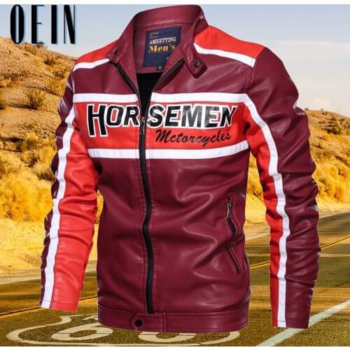 OEIN Men New Motorcycle Jacket 2021 Causal Vintage Leather Jacket Coat Mens Outfit Fashion Biker Zipper Pocket PU Jacket Men
