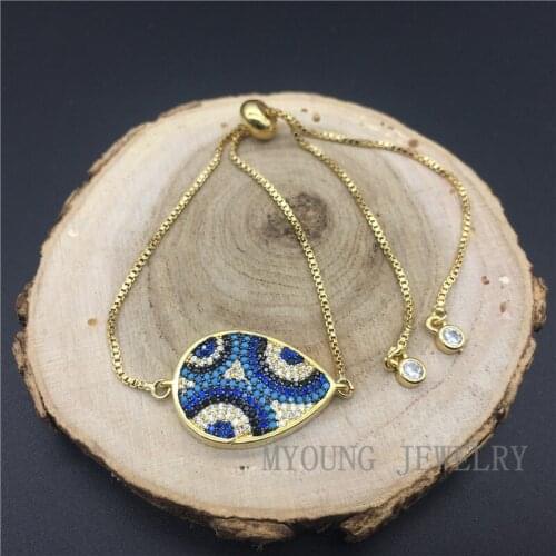 MY1207 New Micro Pave Cubic Zirconia Water Drop Shape Evil Eye Charm Bracelet for Women with Adjustable Chain Bracelets Jewelry