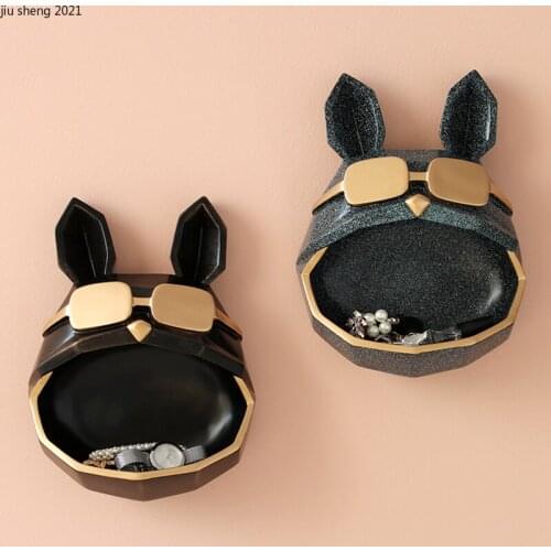 Modern Resin Glasses Dog Storage Box Wall-mounted Punch-free Cartoon Animal Pendant Key Jewelry Cosmetics Sundries Storage Rack