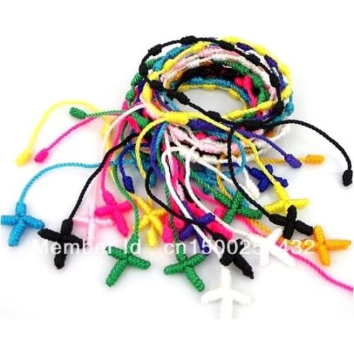100pcs/lot New Handmade Rosary Knotted Cross Pulseras Decenario Bracelet 16 Colours!YDBR0182 Free Ship For Gift