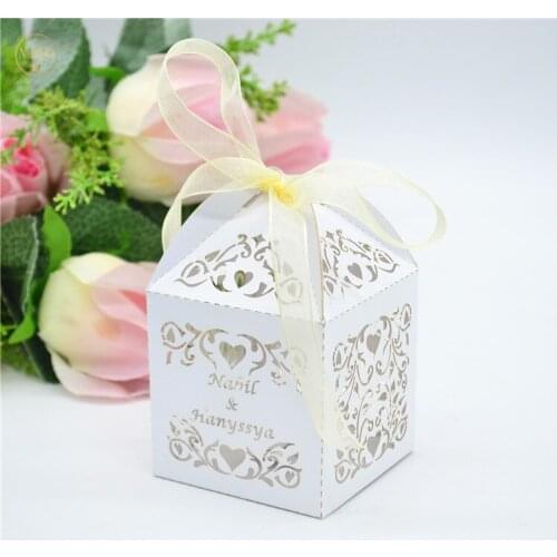 Personalized laser cut love vine white wedding engagement sweets box