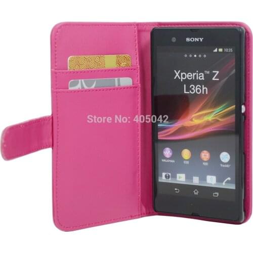 Pink Luxury Flip Folio Wallet Leather Case Cover Pouch For Sony Xperia Z L36h