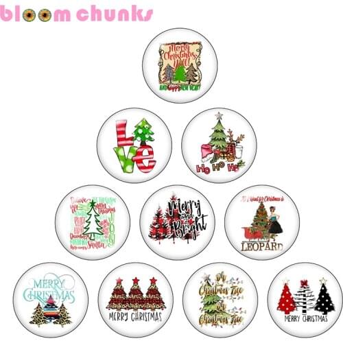 Christmas tree 12mm/18mm glass snap button Round photo glass cabochon jewelry flat back Making findings C1292