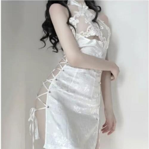 Sexy Lingerie Dress Lace See Through Cheongsam Chinese Style Retro Nightdress Satin Sexual Lingerie lenceria erotica mujer sexi