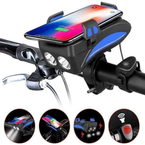 Multifunction 4 IN 1 Bike Light 400 Lumens Bike Flashlight Bike Horn Phone Holder Power Bank Bicycle Front Light Phone Holder