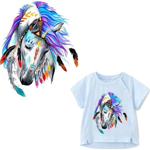 Iron on Colorful Horse Patches for Kids Clothing DIY T-shirt Applique Heat Transfer Vinyl Washable Stickers on Clothes Press