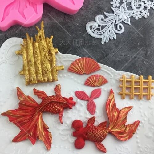 Fan Daffodil Carp Fence Bamboo Cake Baking And Cake Decorating Tools Chocolate Fondant Silicone Model Environmentally Friendly