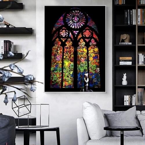 Stained Glass Boy Praying Graffiti Art Canvas Paintings On the Wall Art Posters And Prints Street Art Pictures For Living Room