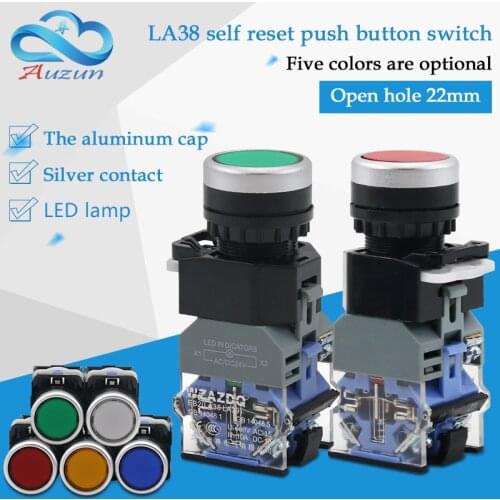 WZAUDQ LA38-11D with light button reset switch start button switch aluminum head silver contact opening 22 mm